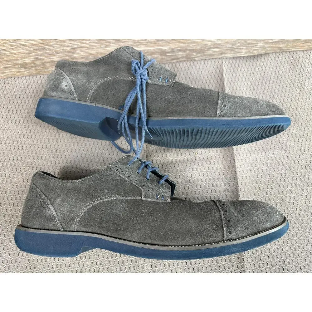 Joseph Abboud Shoes Mens Size 13 Gray Suede Cap Toe Derby Dress Blue Sole